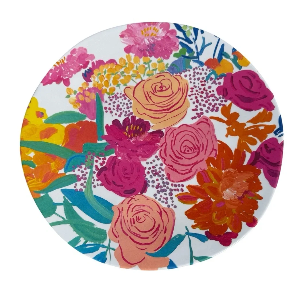 Anthropologie Lulie Wallace Floral Melamine Dinner Plates Set of 4 Garden 11”